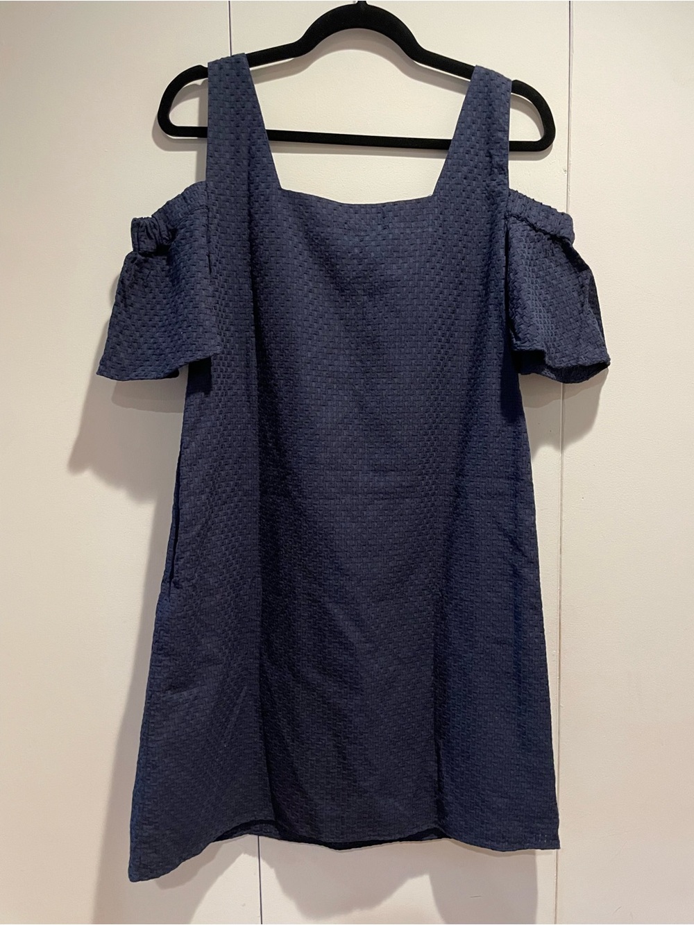 Jcrew NEW Navy Cold-Shoulder Textured mini dress cotton blend